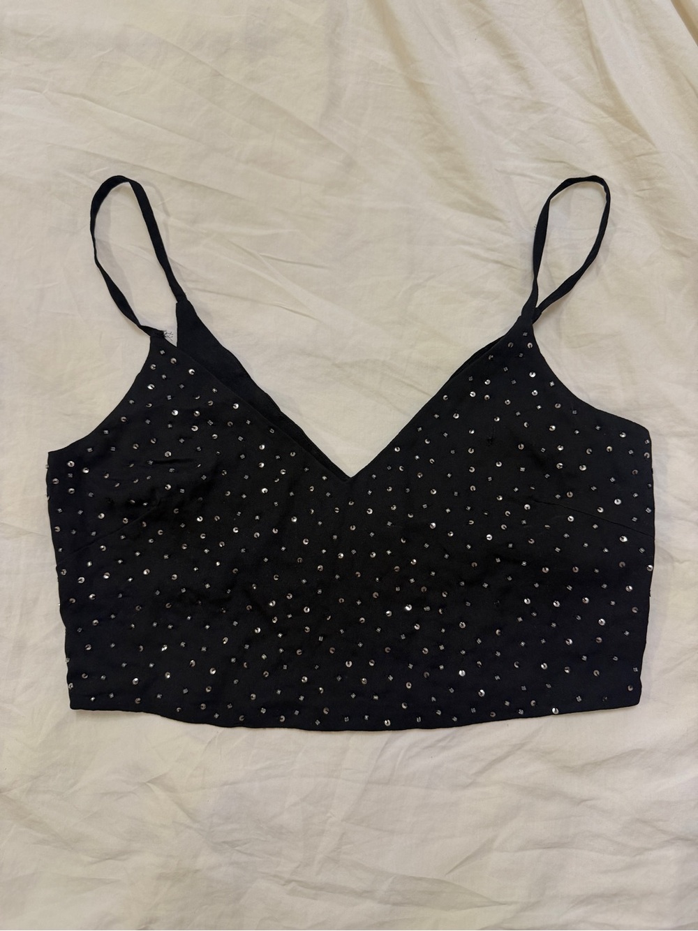 Zara Black Sequin V-Neck Crop Cami